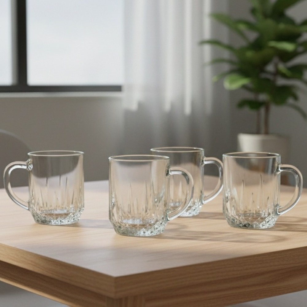 Vintage Set of 6 Glasbake USA Clear Glass‎ Coffee Mugs with Starburst Bottom